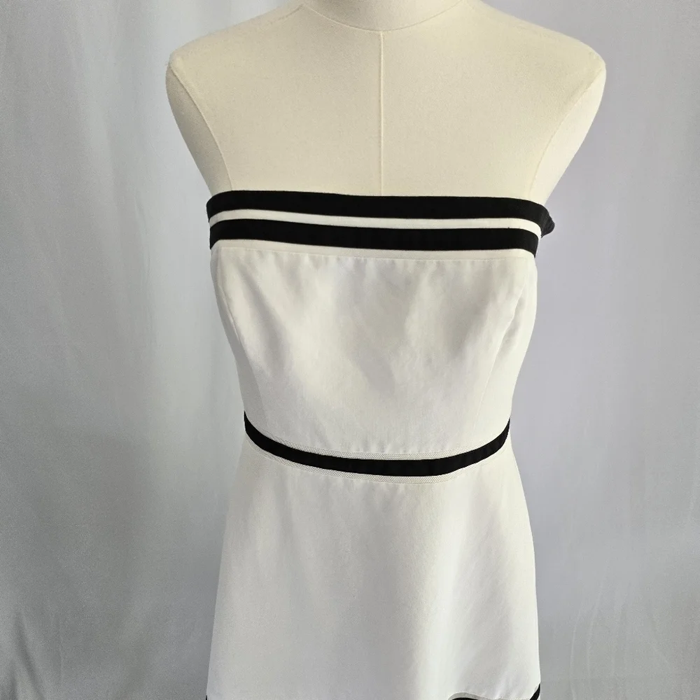 Ann Taylor Silk-Blend Strapless Fit & Flare White Dress Black Stripes Sz. 8 - Picture 5 of 12